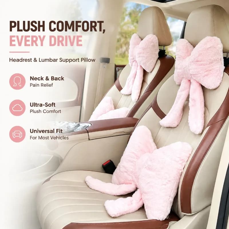 Simple‑Style Plush Car‑Headrest Neck‑Support Pillow Vehicle‑Seat Lumbar‑Back‑Cushion All‑Season‑Usable Auto‑Interior‑Fitting