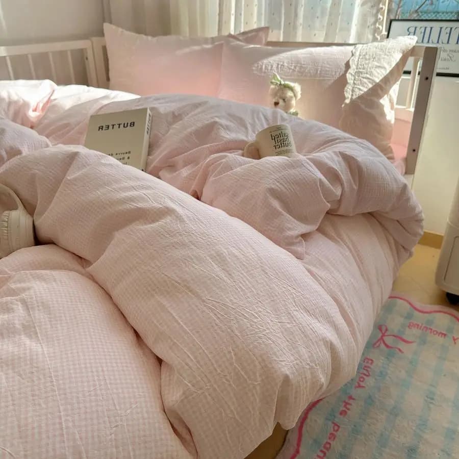 Copripiumino Rosa con Pizzo Bianco per Bambine, Set Copripiumino a Quadretti Rosa per Ragazze, Morbido e Leggero per Dormitori Universitari