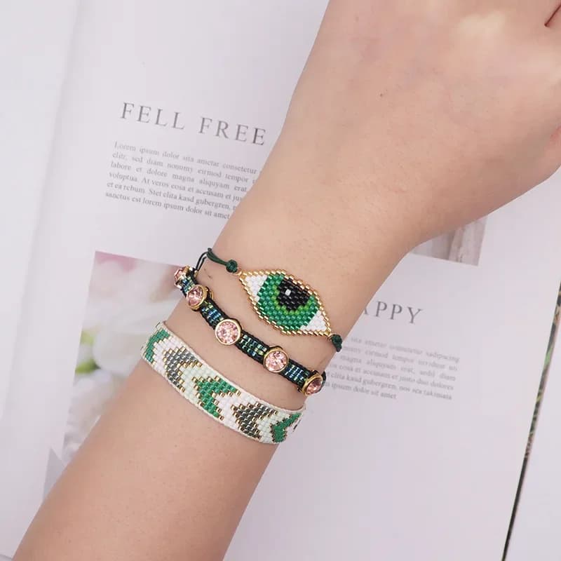 Bracciale con perline Design originale Freccia Occhio del diavolo Lavorato a mano Boemia Regolabile Marea femminile Semplice set di braccialetti con perline di riso