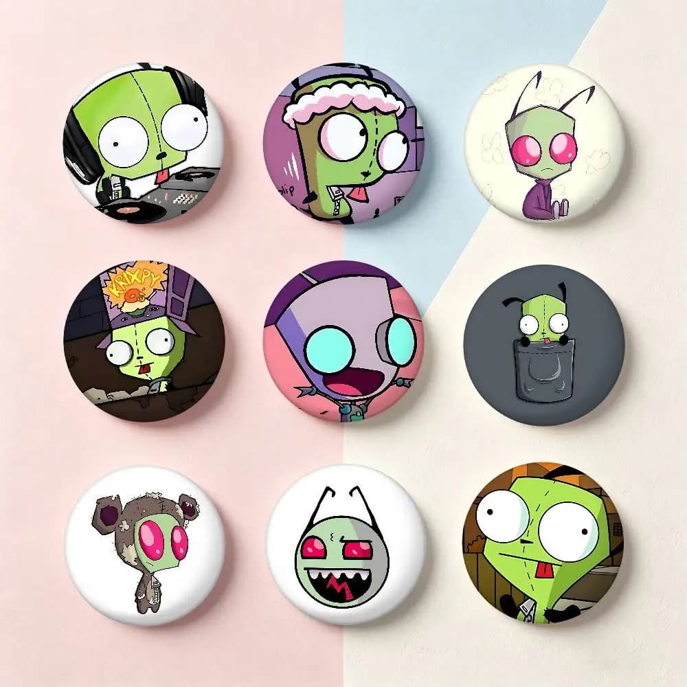 Green Invader Badges Badges Cartoon Round Brooches On Backpack Jacket Acrylic Button Pins Collection Gifts