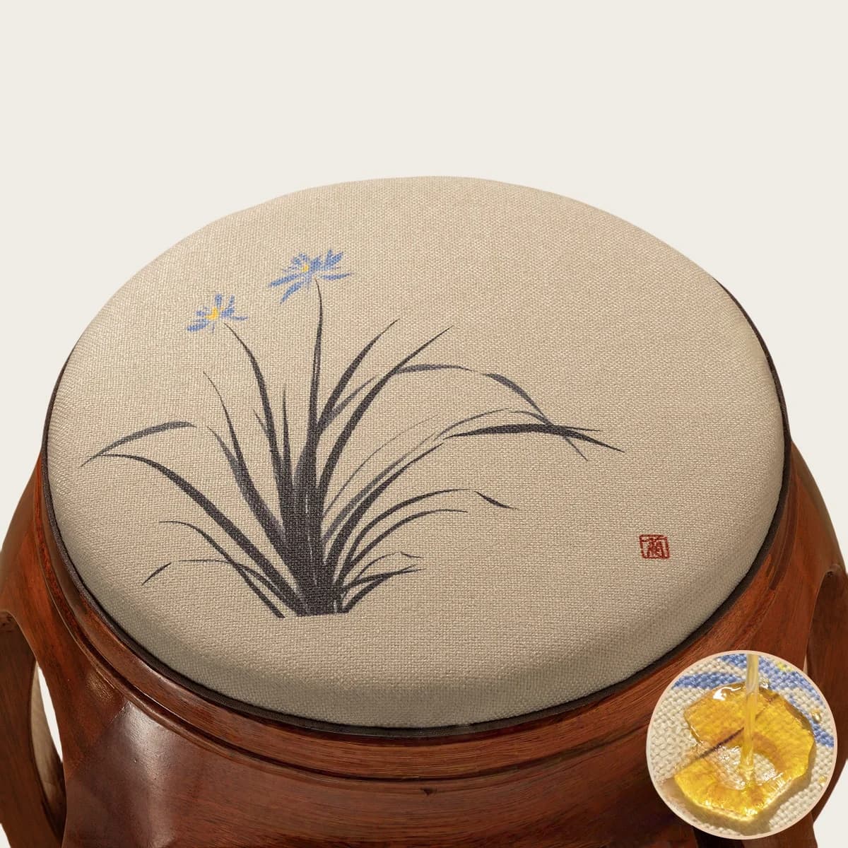 Chinese style round cushion mahogany stool cushion cotton linen seat mat anti slip