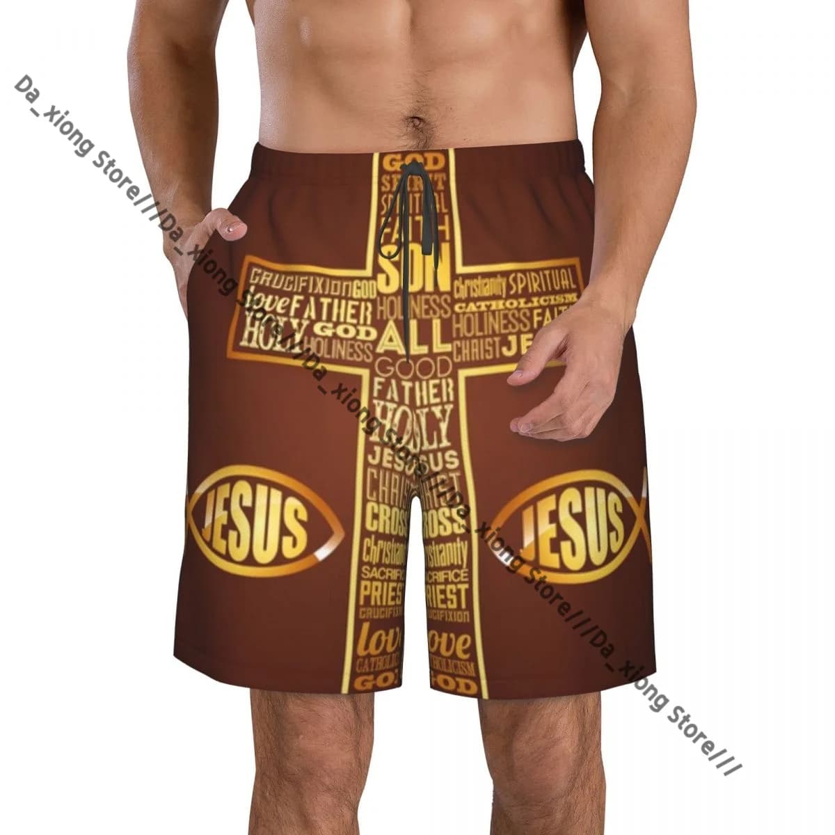 Mens Swimming Shorts Swimwear Jesus Christ Design Trunks Swimsuit Beach Wear Boardshorts