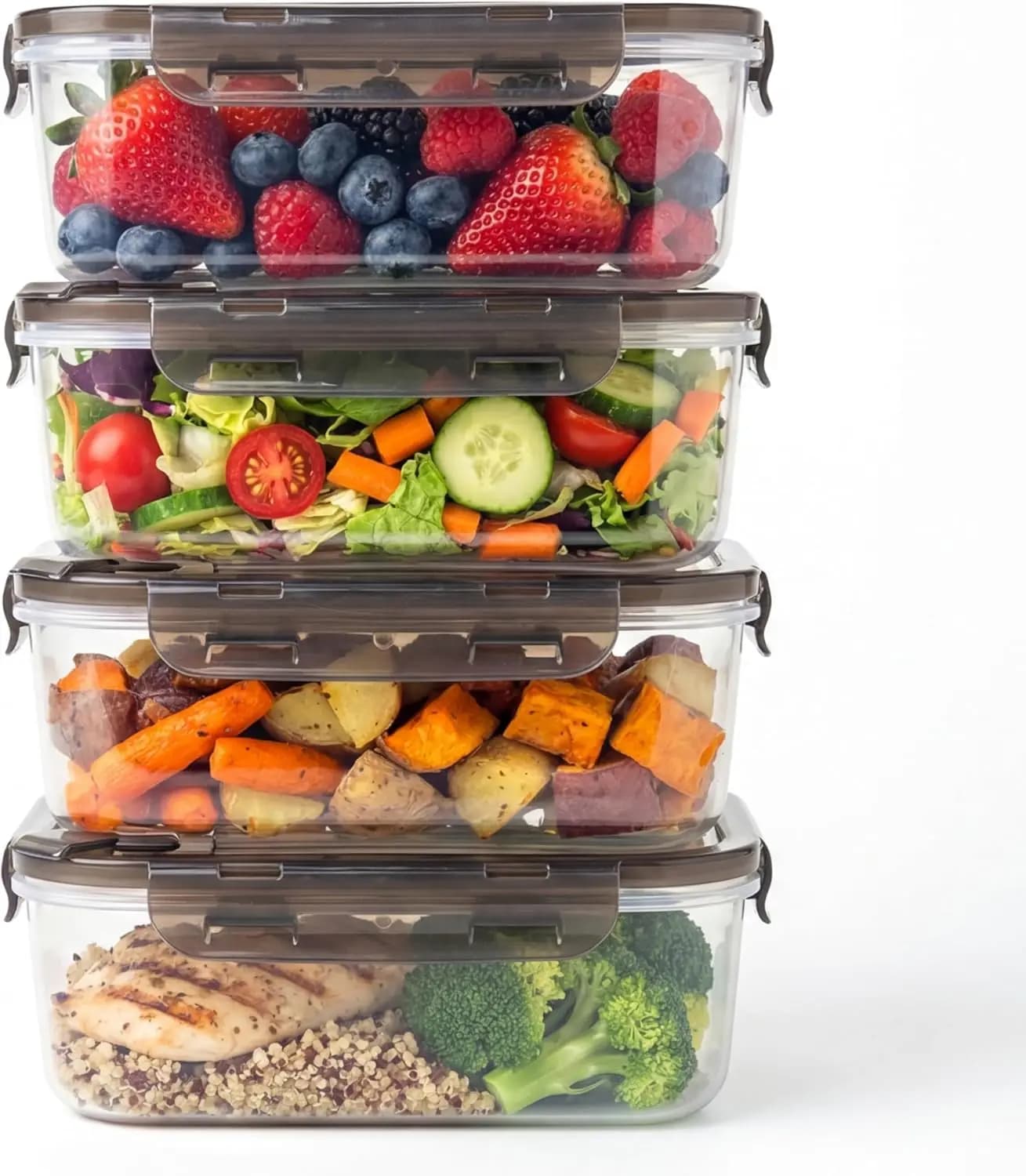 Contenitori Ermetici per Alimenti Senza BPA con Coperchi Ventilati, Set da 4 per Preparazione Pasti e Avanzi