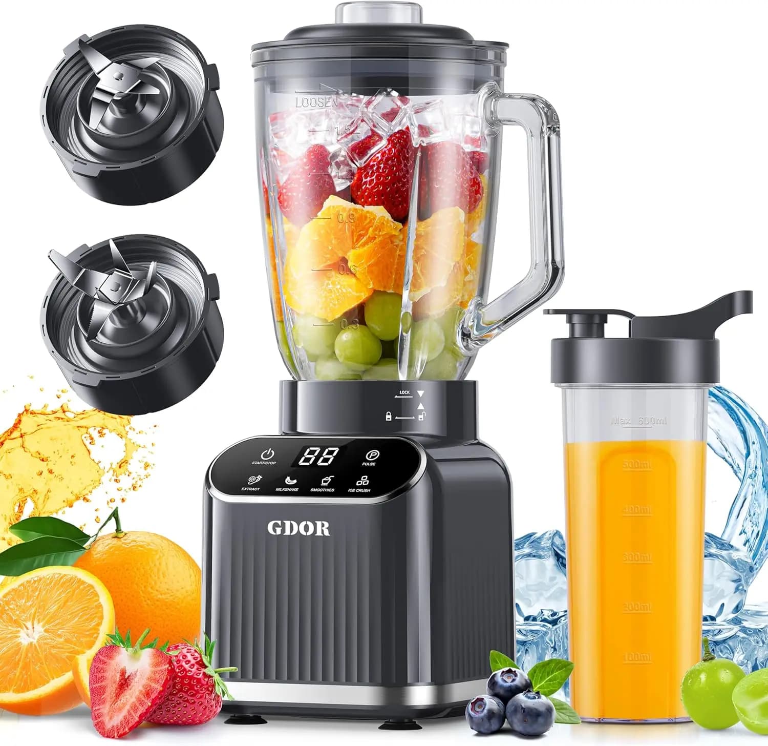 Kitchen Blender, 1200 Peak Watts for Smoothies & Ice Crushing, 5 Speeds with Frozen Fruit Capability, 52-Ounce Glass Jar and 24-