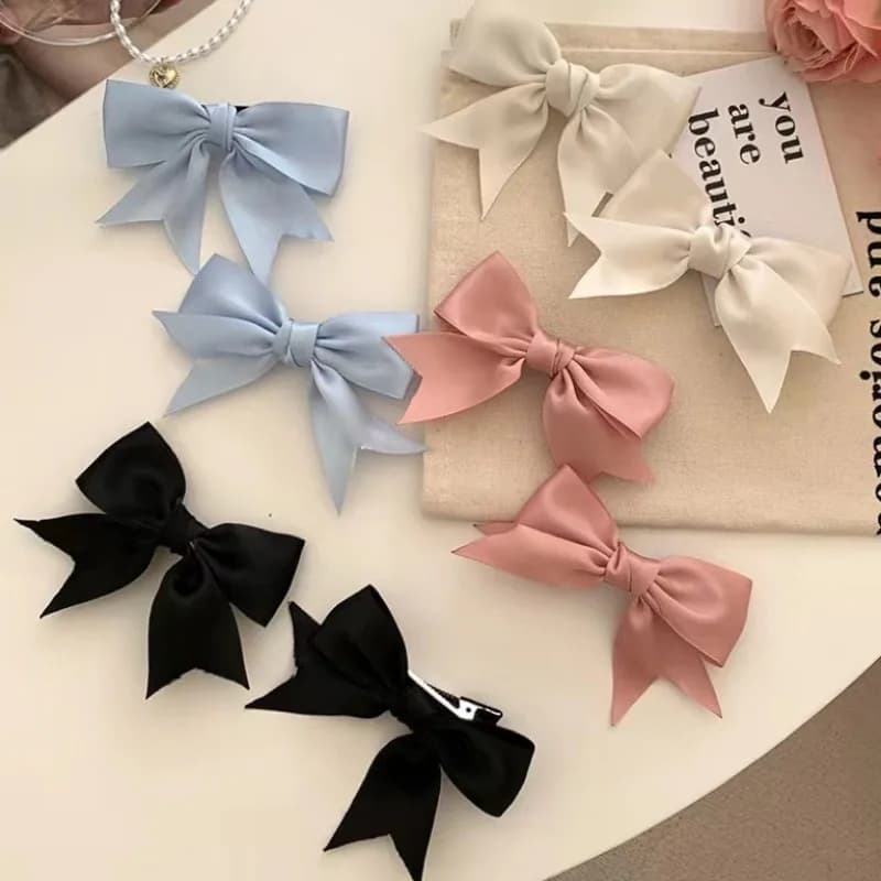 4 paia di fermagli per capelli con fiocco in raso per ragazze, con fermagli laterali freschi e dolci, frangia versatile e accessori per capelli multicolori