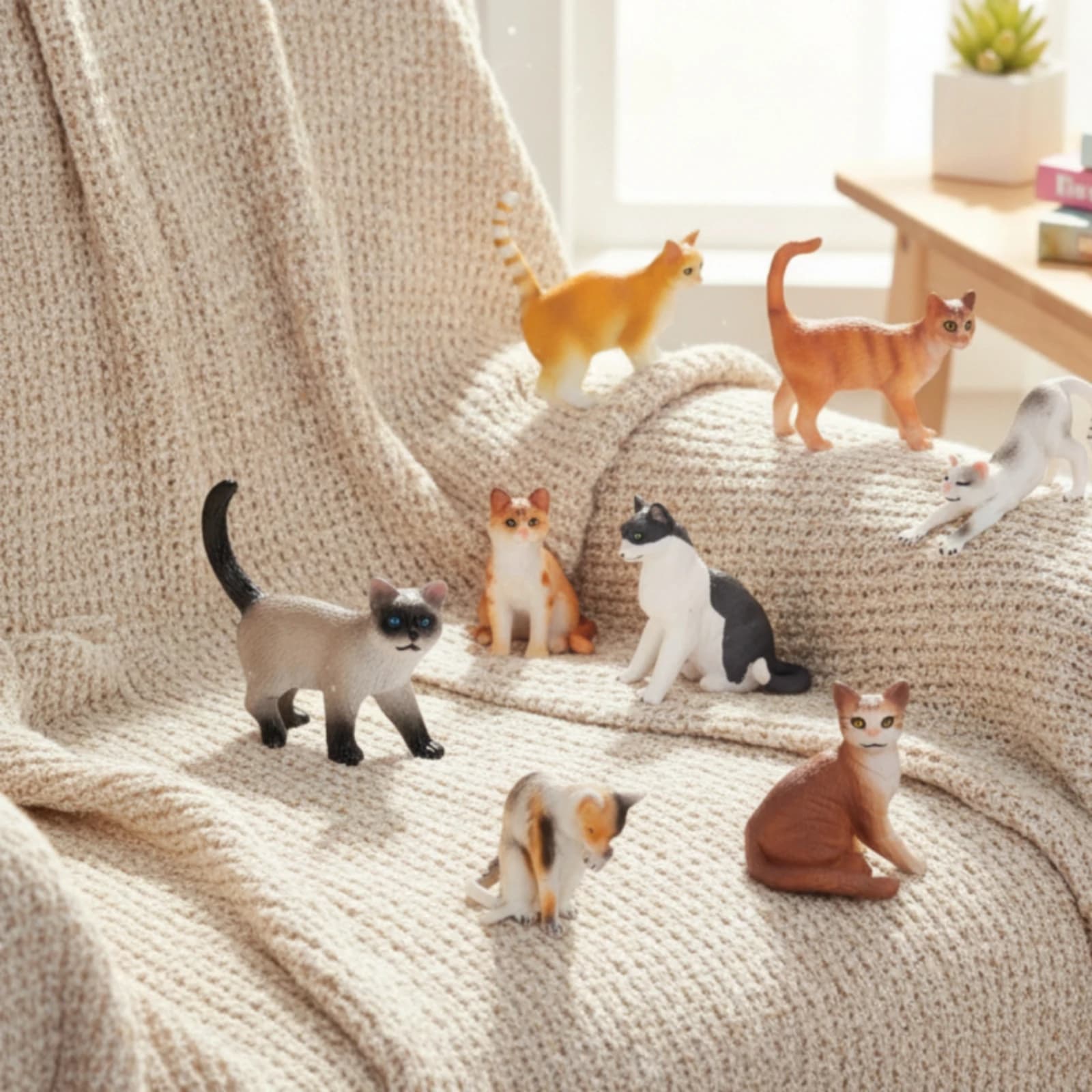 10 Pieces Cat Figurines Cute Cat Mini Figures Animal Models Hand Painted Toys Collectible for Collectors, Desk Decoration