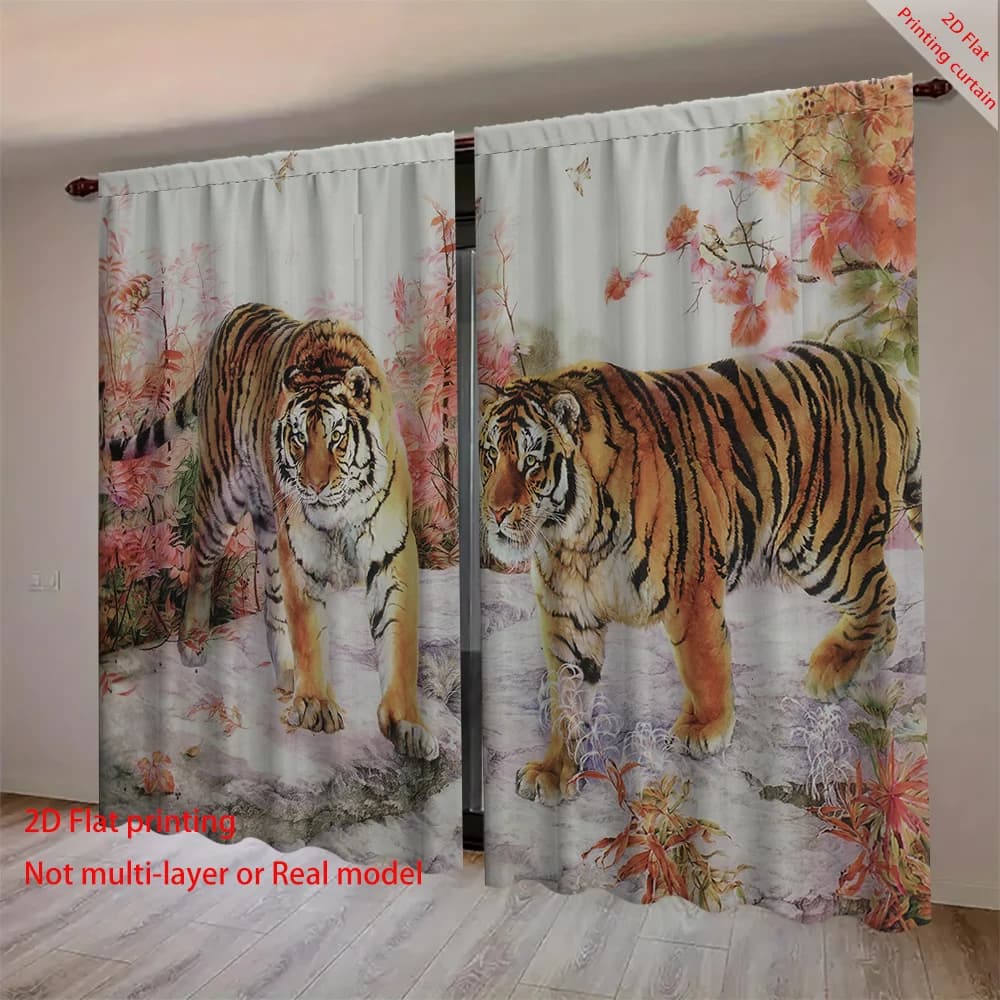 Forest animal printed curtains, home decoration curtains, bedroom, living room, dormitory and office sunshade curtains