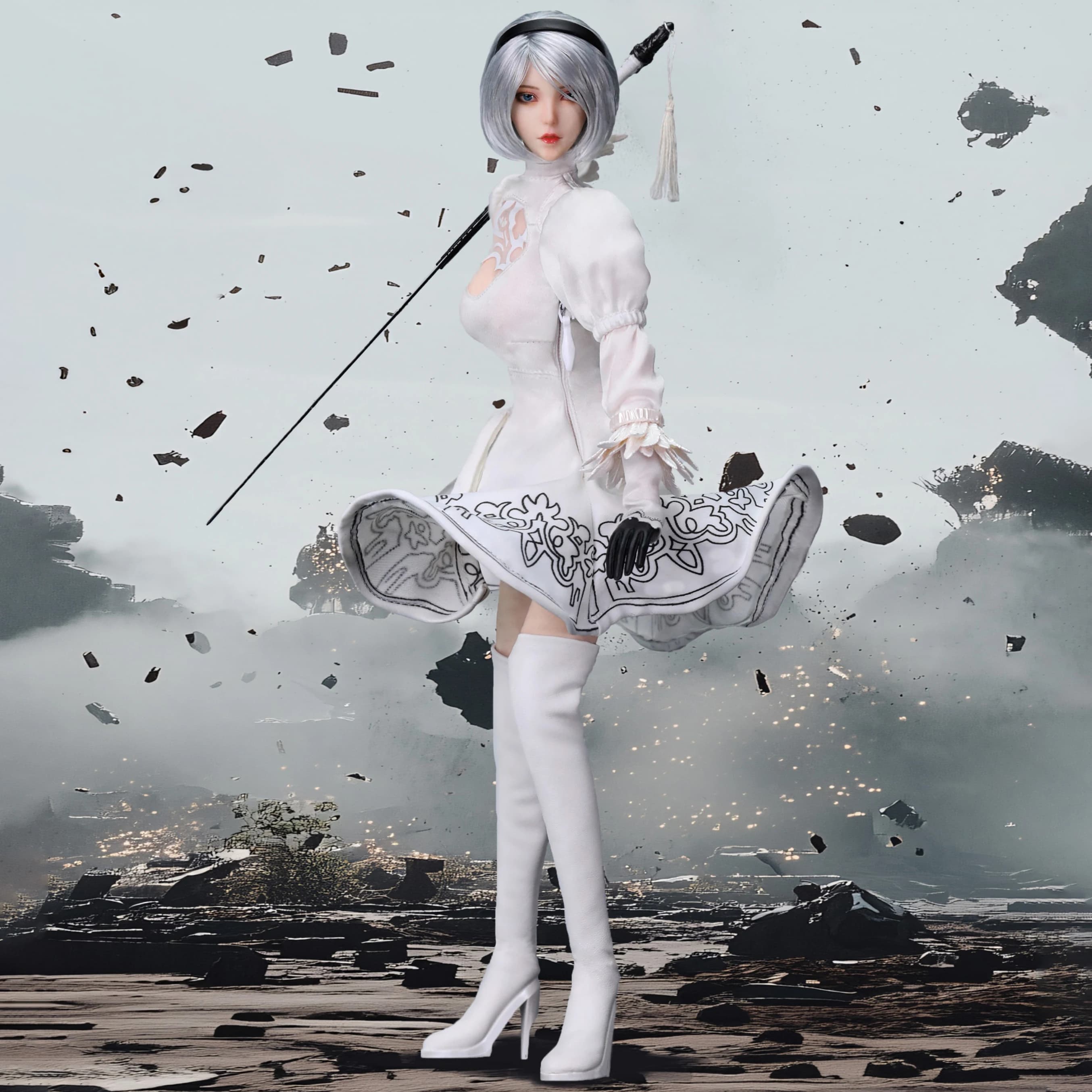 1/6 Bilancia 2B Ragazza Testa Sculpt Bianco Abbigliamento Da Combattimento Set Modello Misura 12 ''Femmina Soldato TBL S10D Action Figure Corpo bambola