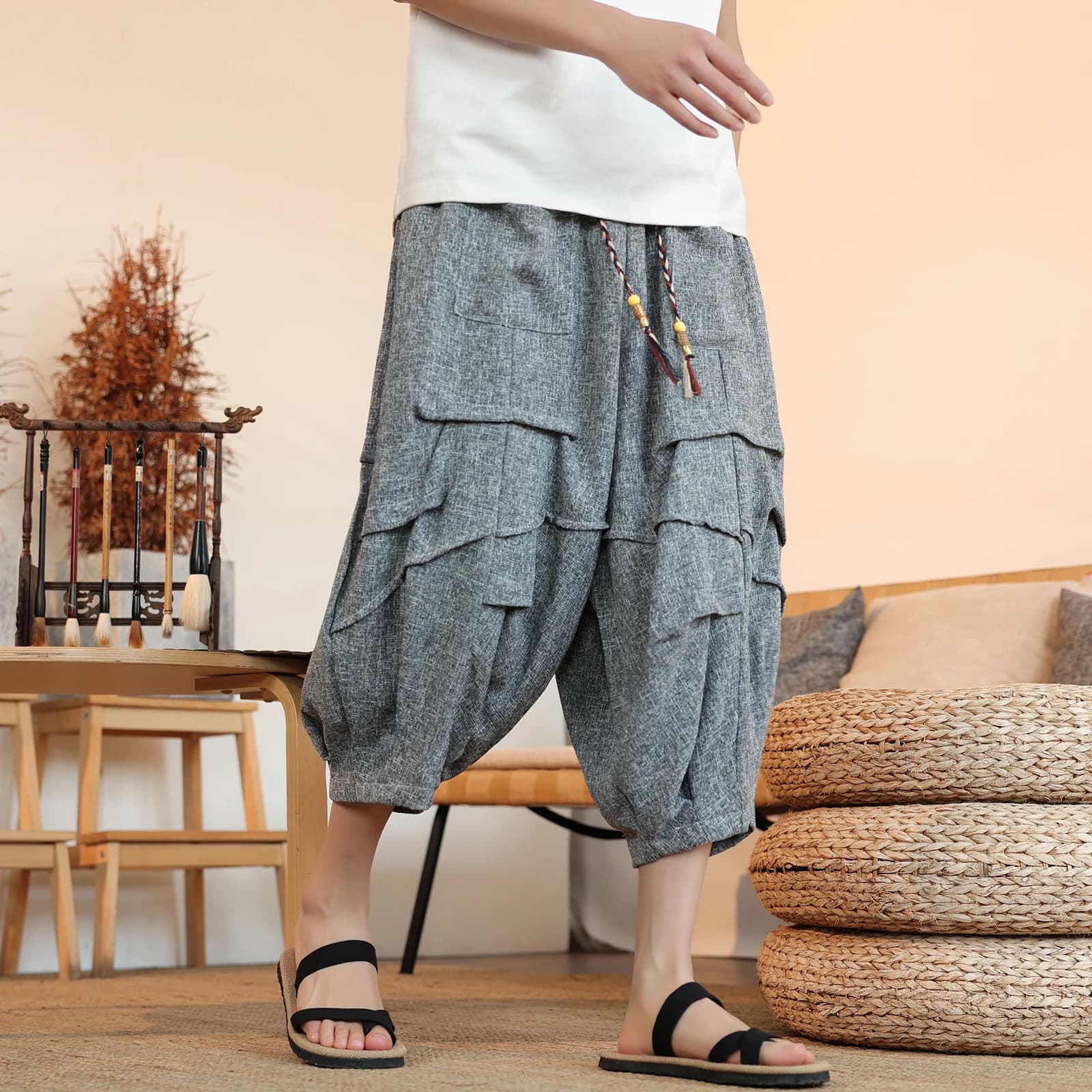 Summer Lantern Pants Men Japan Style Kimono Casual Pant Samurai Harajuku Loose Men Shorts Yukata Wide Leg Trousers Plus Size 5XL