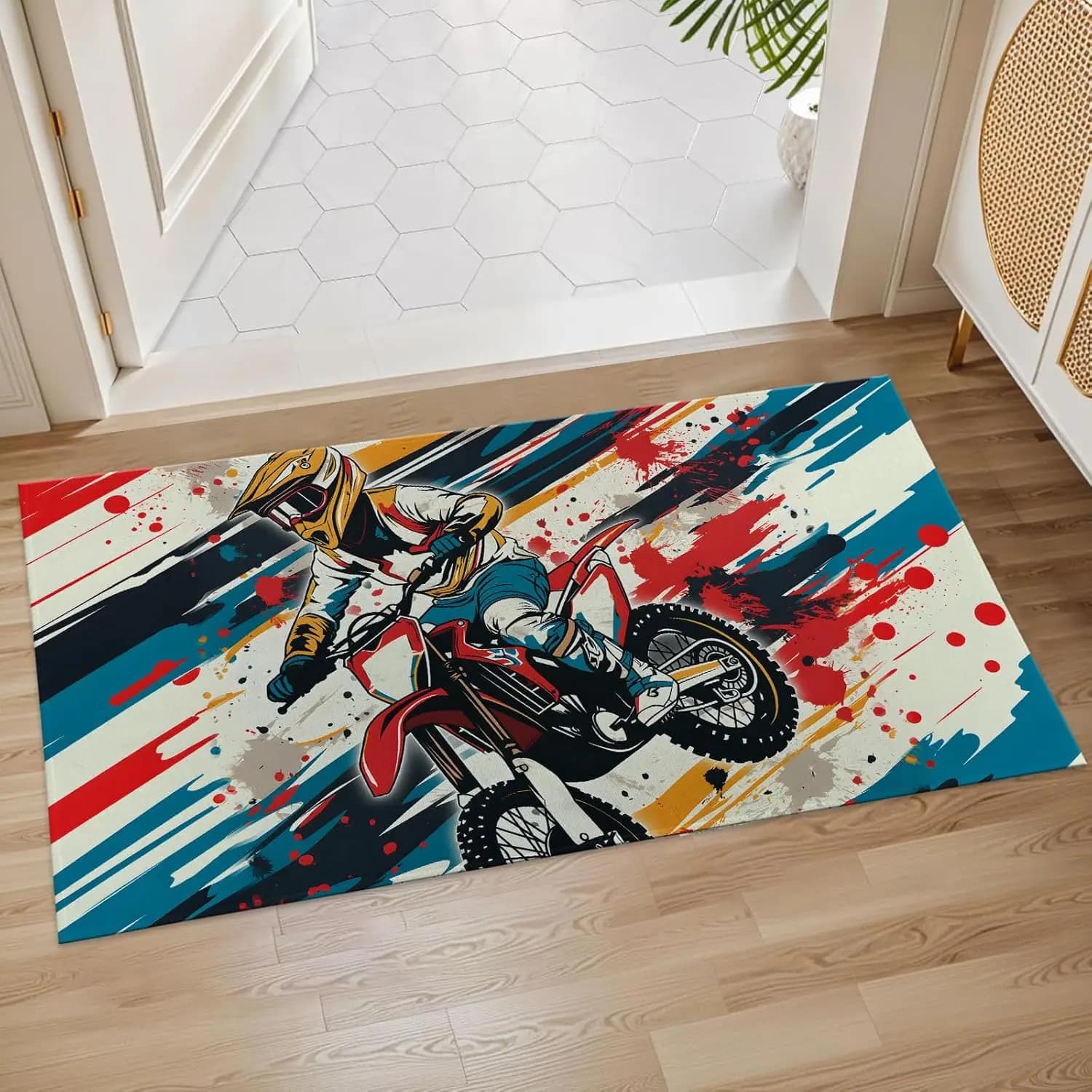 Tappetino per motociclisti da motocross, antiscivolo, morbido e assorbente, per interni, per moto da cross, per ingresso, soggiorno, 17x29,5 pollici