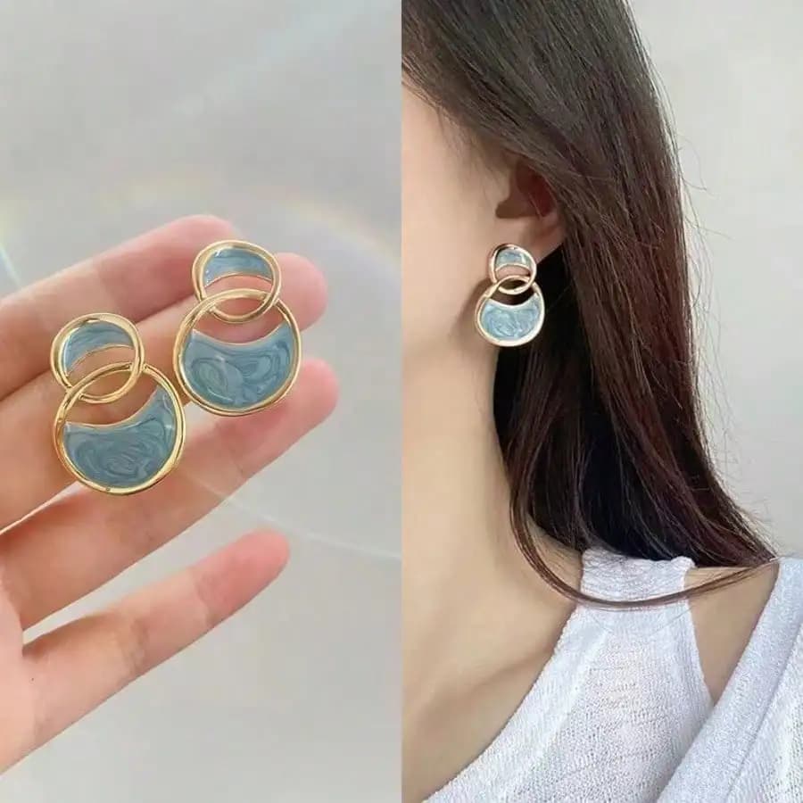 1 Paio di Orecchini a Perno Blu Mare Estivi di Lusso in Stile Francese, Gioielli alla Moda per Donne, per Vacanze e Uso Quotidiano