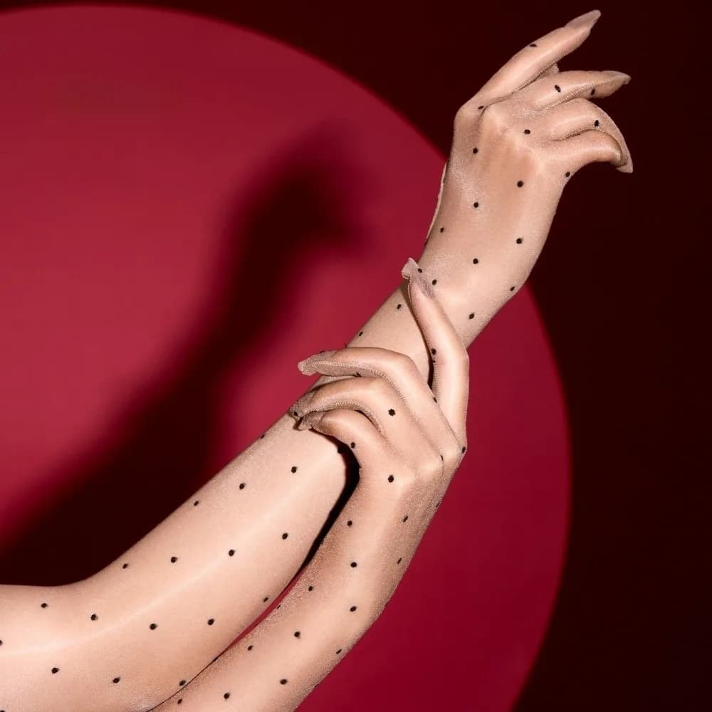 Fashion Polka Dot Five Finger Gloves Oil Shiny Ultra-thin Sheer Gloves Sheer Material Tight Long Gloves Women