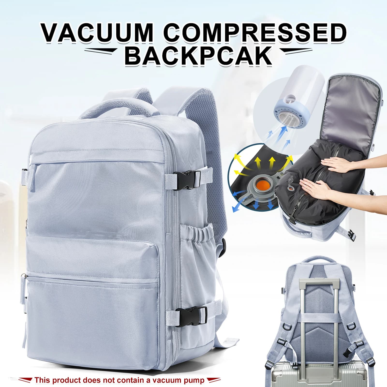 Zaino per college alla moda Zaino per compressione sottovuoto da uomo, Zaino per laptop da 15,6 pollici per donna e uomo Espandi Zaino da viaggio sottovuoto per escursionismo