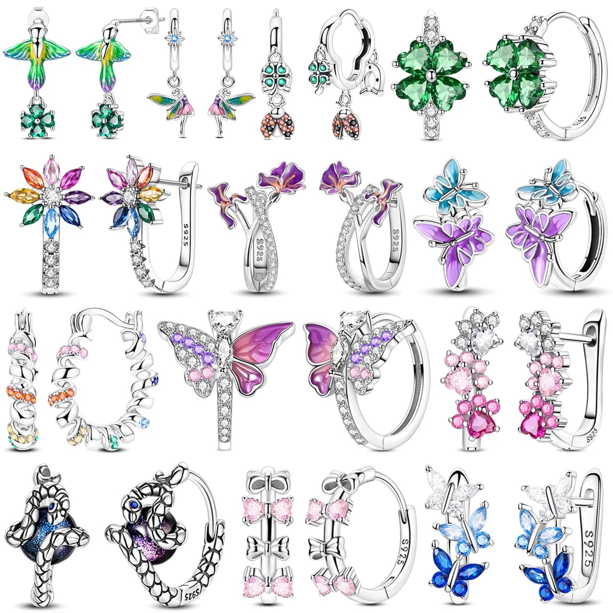Original Silver Plated Earrings White Women's Earrings Anniversary Jewelry Delicate Fine Gift Clover Butterfly Hoop Earrings