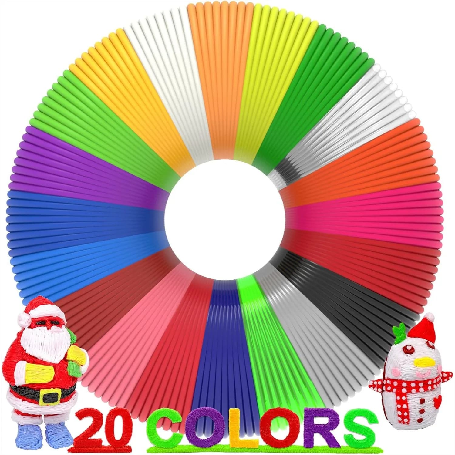 Filamento per Penna 3D 1.75mm, 400ft, 20 Colori PLA con 250 Stencil e eBook