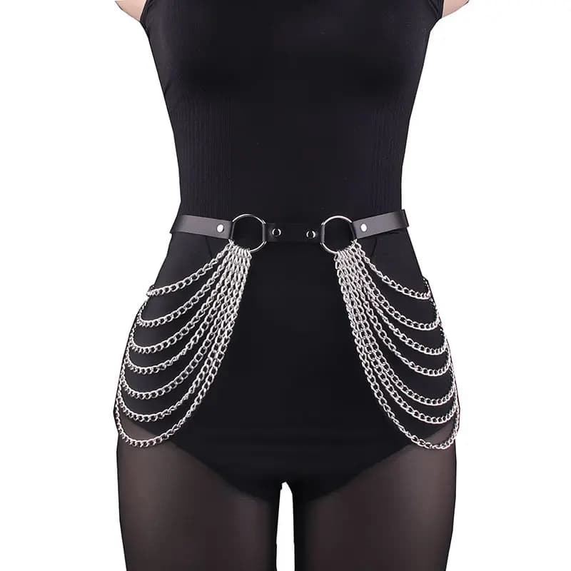 Cintura a catena sexy da donna, reggicalze, corsetto in pelle, imbracatura per cosce, accessorio gotico per abbigliamento