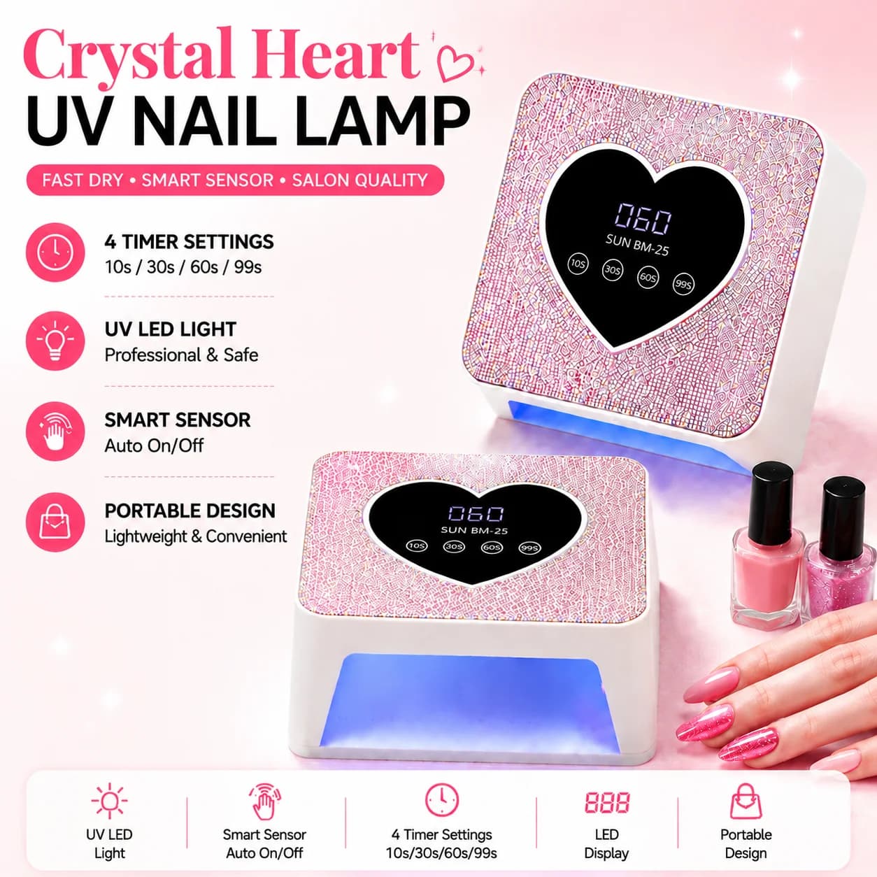 Professional 21 LED UV Nail Lamp with 4 Timer and Automatic Drying Sensor Gel Nail Polish, Polymerizing Light for Manicure Display Tools