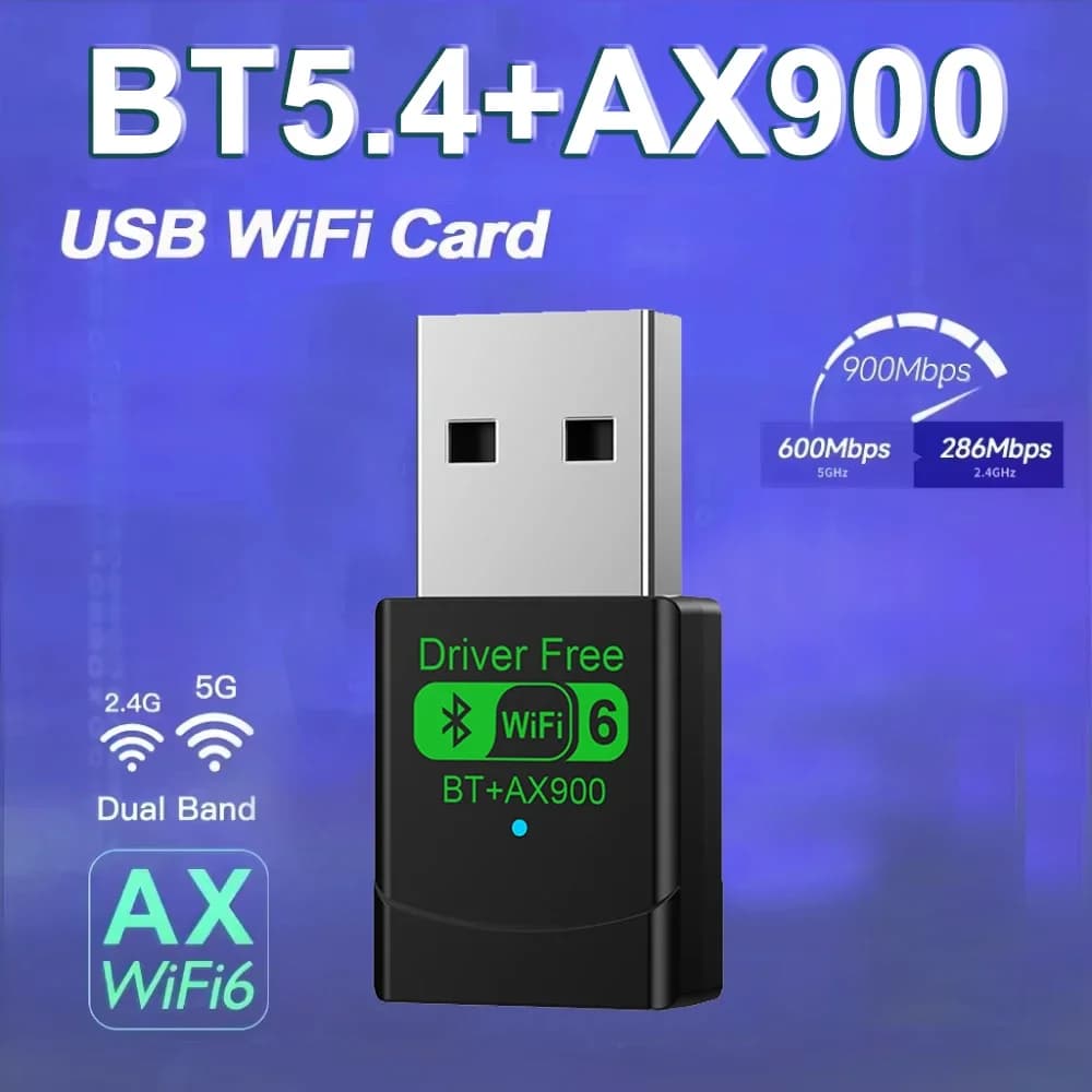 WiFi 6 AX900 BT5.4 Adattatore USB Dual Band 2.4G e 5GHz Scheda di rete WiFi 2in1 Dongle USB Ricevitore Wlan di rete wireless Win 10/11 PC