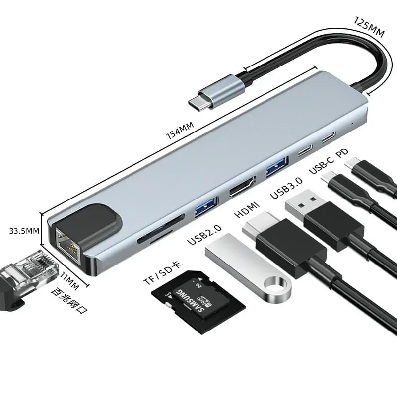 Docking Station USB Type C, Hub USB C 3.0, Adattatore 8 in 1 con HDMI e Lettore di Schede SD/TF per Macbook Air, iPad, Laptop e Periferiche per Computer