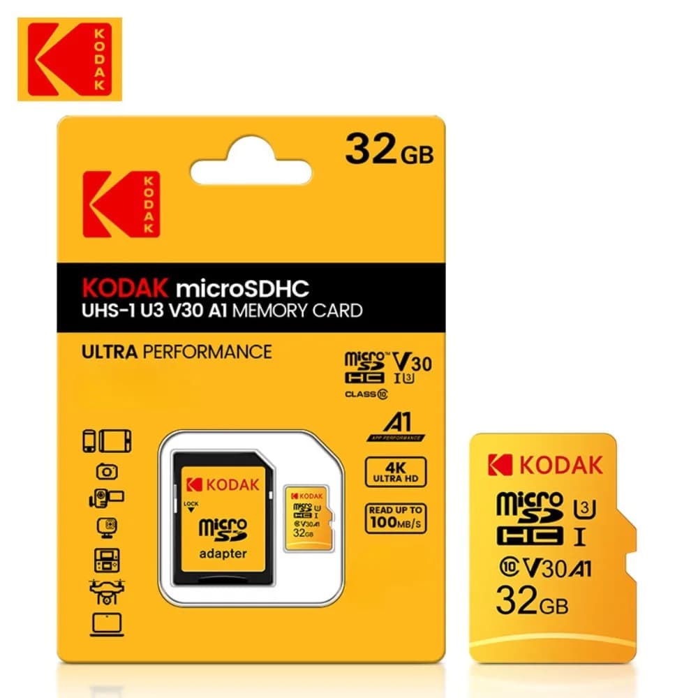 Scheda di memoria Micro SD Kodak da 32 GB-256 GB - Alta velocità Classe 10 U3 UHS-I per smartphone, fotocamere digitali, tablet e droni Chri