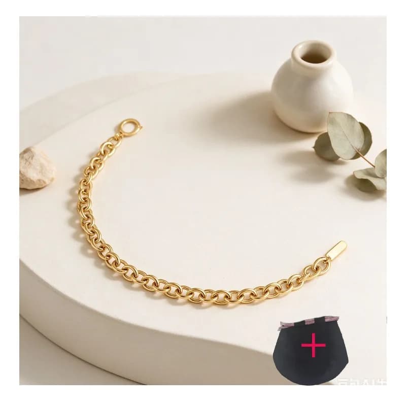 Gold Plated Oval Interlocking Link Bracelet Minimalist Solid Chain Stackable Women Wrist Jewelry Daily Birthday Gift