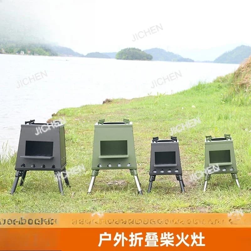 XHH Stufa pieghevole Stufa portatile a legna da ardere senza fumo Stufa in acciaio inossidabile Campeggio con guida autonoma BBQ Cassetta da campeggio Stufa da esterno