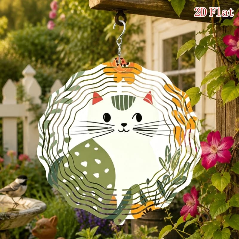 2D Flat- Printed, Battery- Free "Cute Cat" with Rotating Hook, 360 DIY Creative Wind Chime, Classic Style, All- Season Home