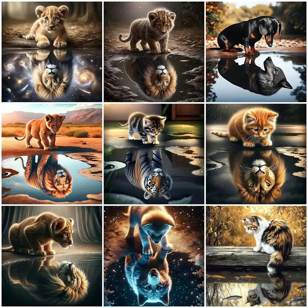 Pittura diamante fai da te animale riflettono 5D trapano completo mosaico gatto tigre ricamo leone lupo cane forniture d'arte decorazioni per la casa