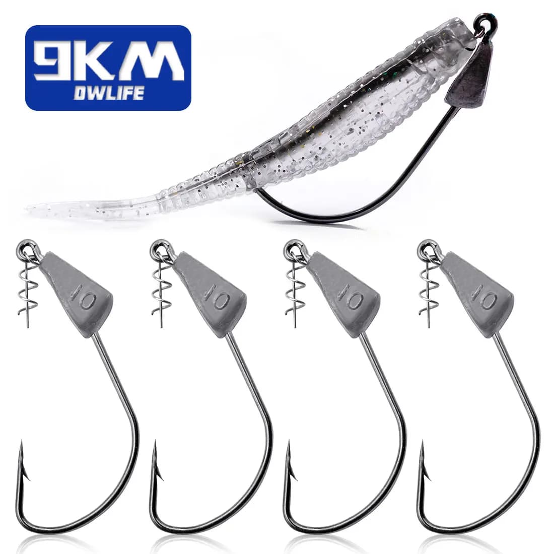 9KM Ami da pesca ponderati Jig Head 5 ~ 15 pezzi Jig Heads Gancio senza erbacce Bass Fishing Ganci con esca morbida con chiusura a molla