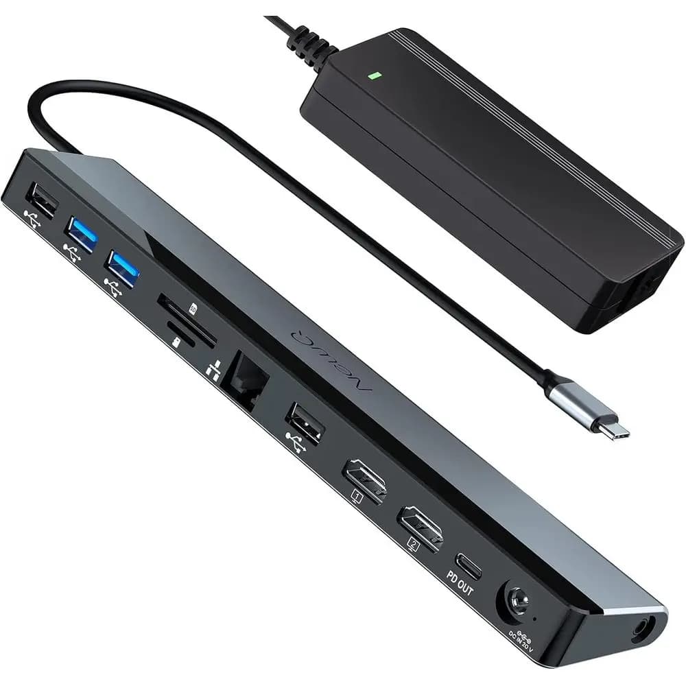 12-in-1 Thunderbolt 3 Docking Station: Dual 4K HDMI, 4 USB Ports, Audio, Ethernet, SD/T Card Slot, 18W PD Output for Dual Monito