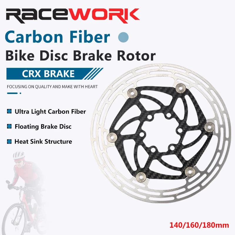RACEWORK Rotore per Freno a Disco per Bicicletta in Fibra di Carbonio 80g Ultra-leggero, Rotori a 6 Bulloni in Lega, Accessori per Ciclismo