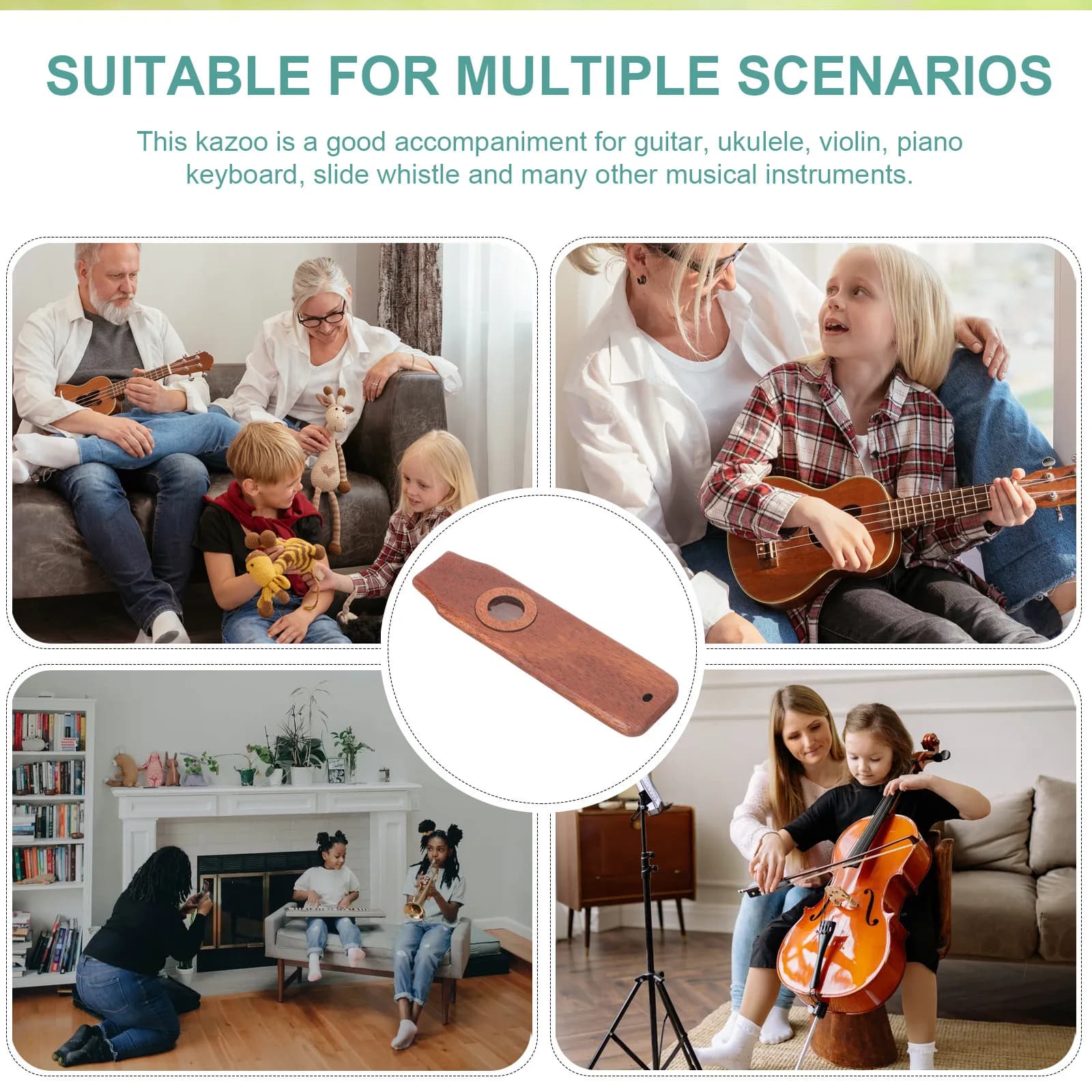 1Set Wooden Kazoo Musical Instrument All Age Friendly Lightweight Compact Easy Play Guitar Partner Ukulele Piano Keyboard