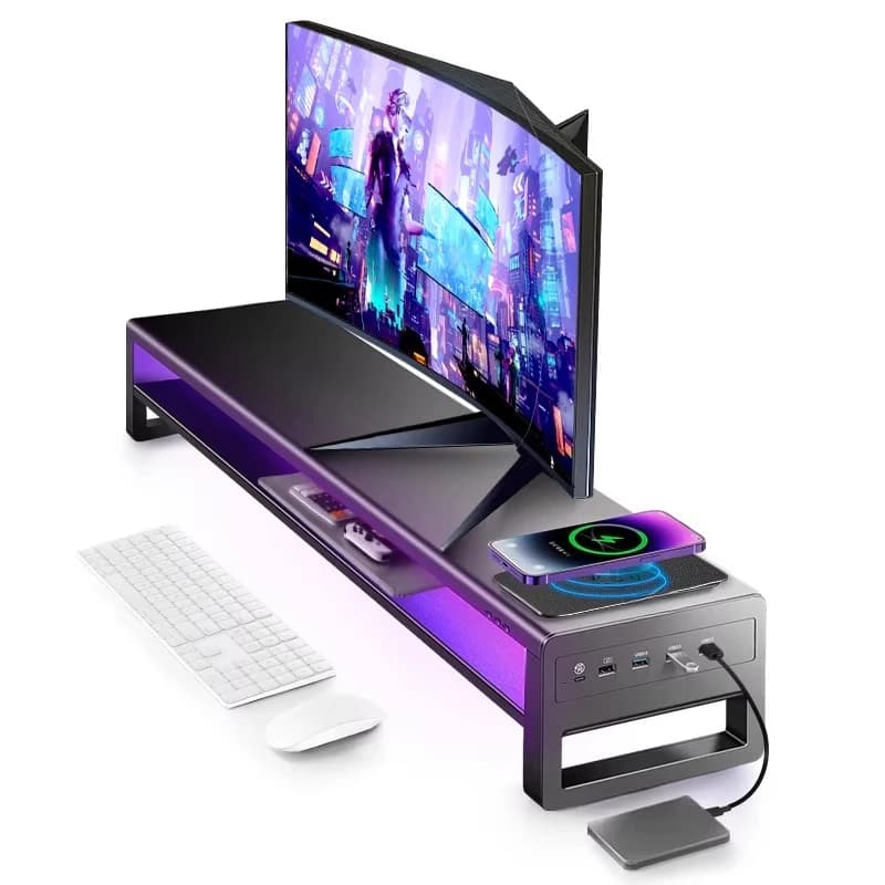 Professional colored gaming monitor with raised desktop computer support, multifunction, fast wireless charging, USB extension