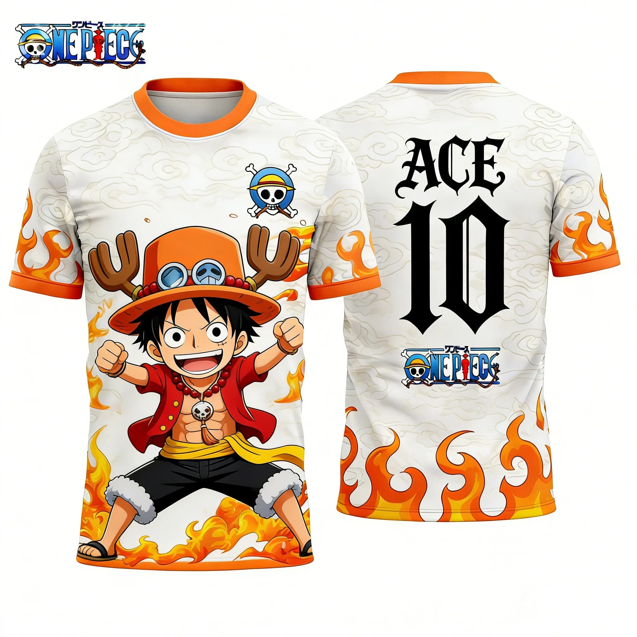 T-shirt Sportiva Traspirante ad Asciugatura Rapida con Stampa 3D One Piece Luffy X Ace "Flame Trap" per Uomo e Donna, Collezione Estate 2026