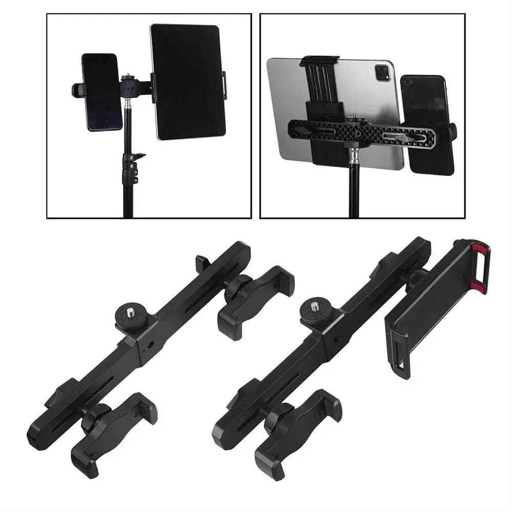 Supporto per tablet per smartphone Treppiede a doppia clip Clip a barra trasversale mobile regolabile per la registrazione video del flusso vivente Parte del supporto per selfie