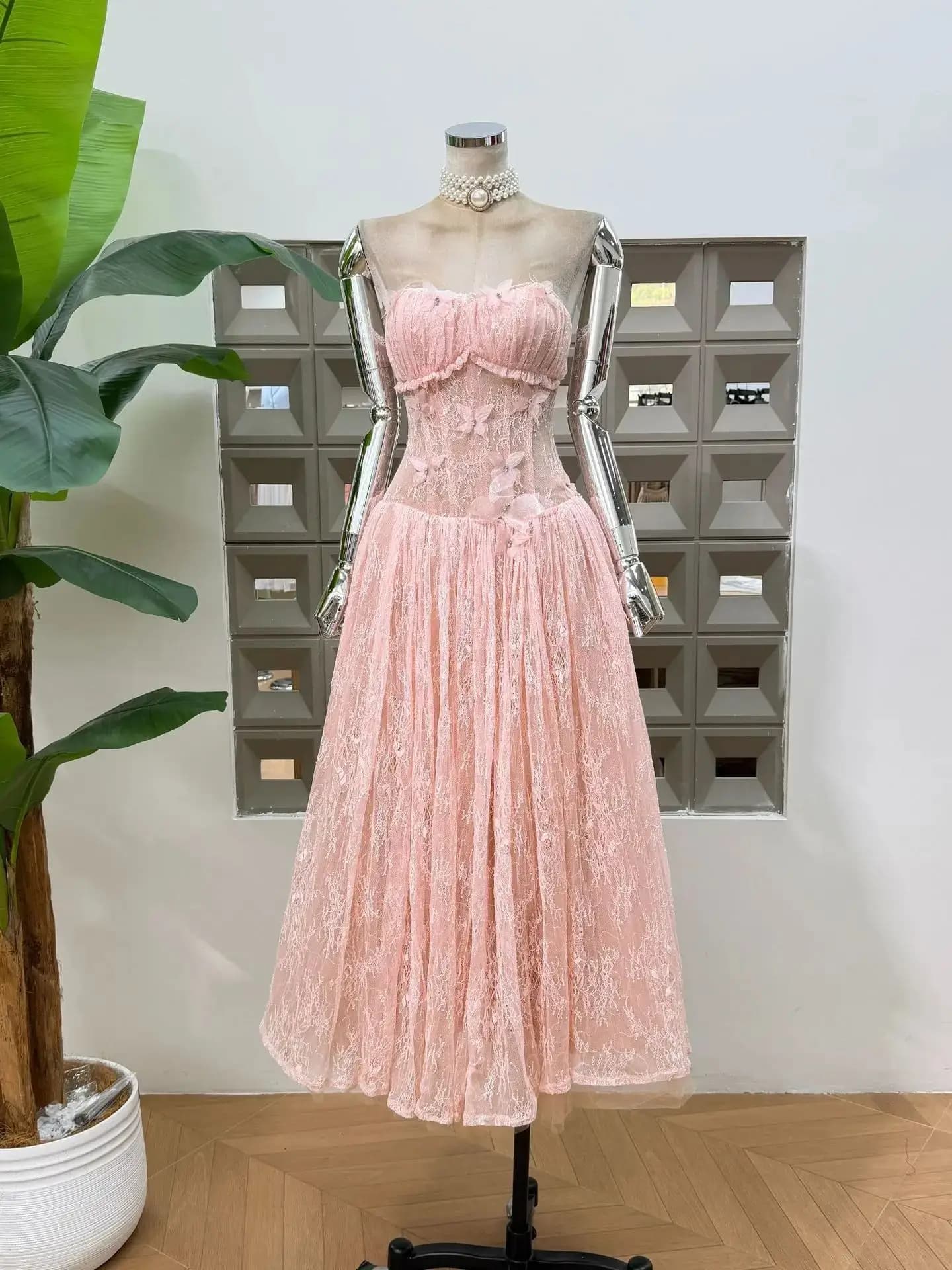 Women's Birthday Dresses Fashion Butterfly Lace Mesh Strapless Elegant Evening Party Long Dress Summer Hot Vestidos ropa mujer