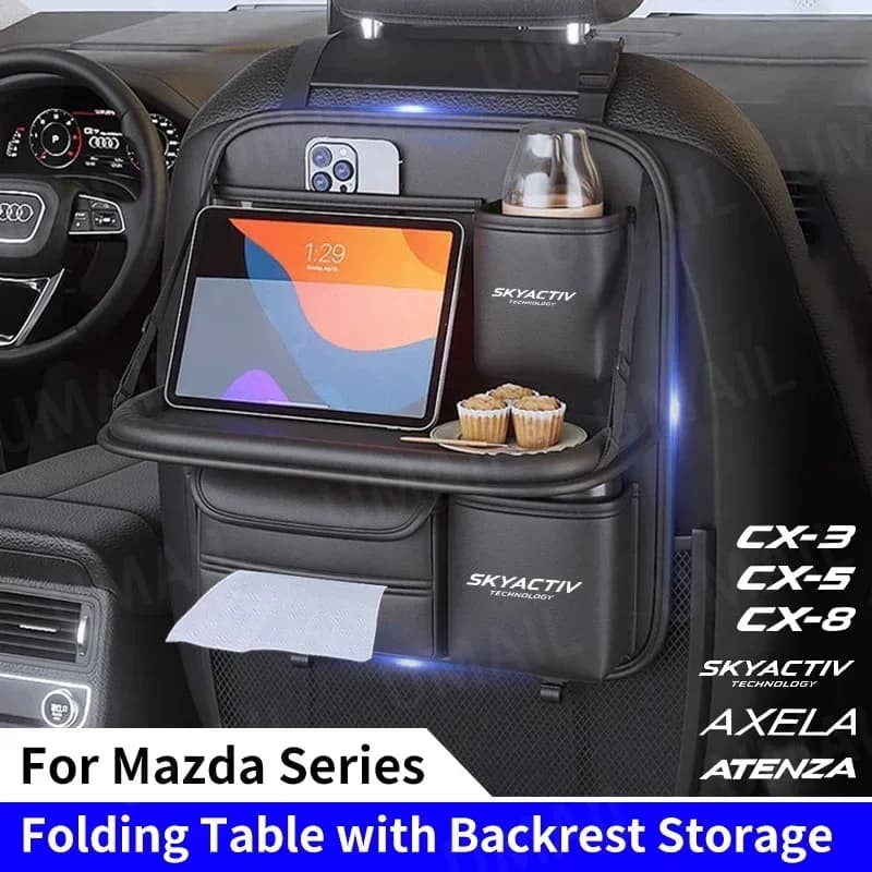 Car Seat Back Storage Bag with Foldable Dining Table Tray Car Backseat Organizer for Mazda Skyactiv 3 Axela 6 Atenza CX5 CX3 CX8