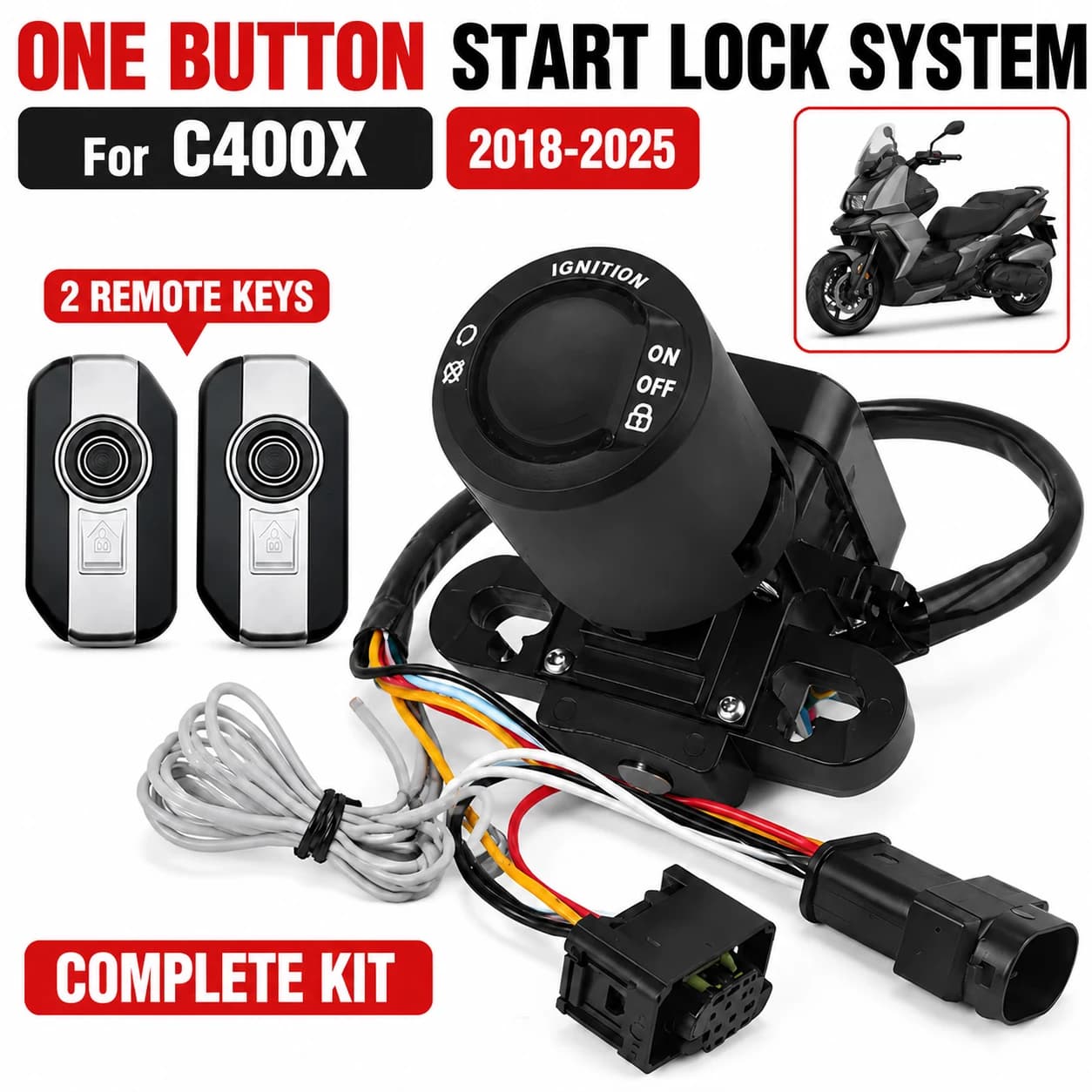 One Button Start Lock System Keyless Smart Ignition Switch Remote Control Without Key For C400X C 400X 2018-2025 Motorcycle Part