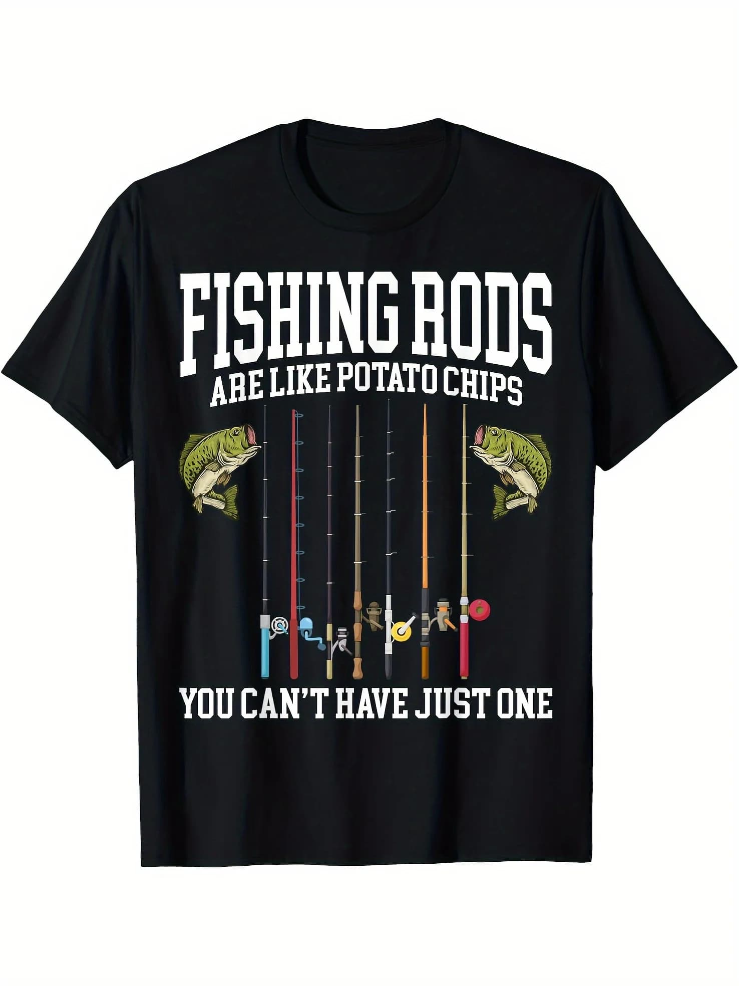 T-shirt divertente da uomo con motivo da pesca con slogan "Canna da pesca come patatine" Camicia casual leggera, traspirante e ampia da 180 g