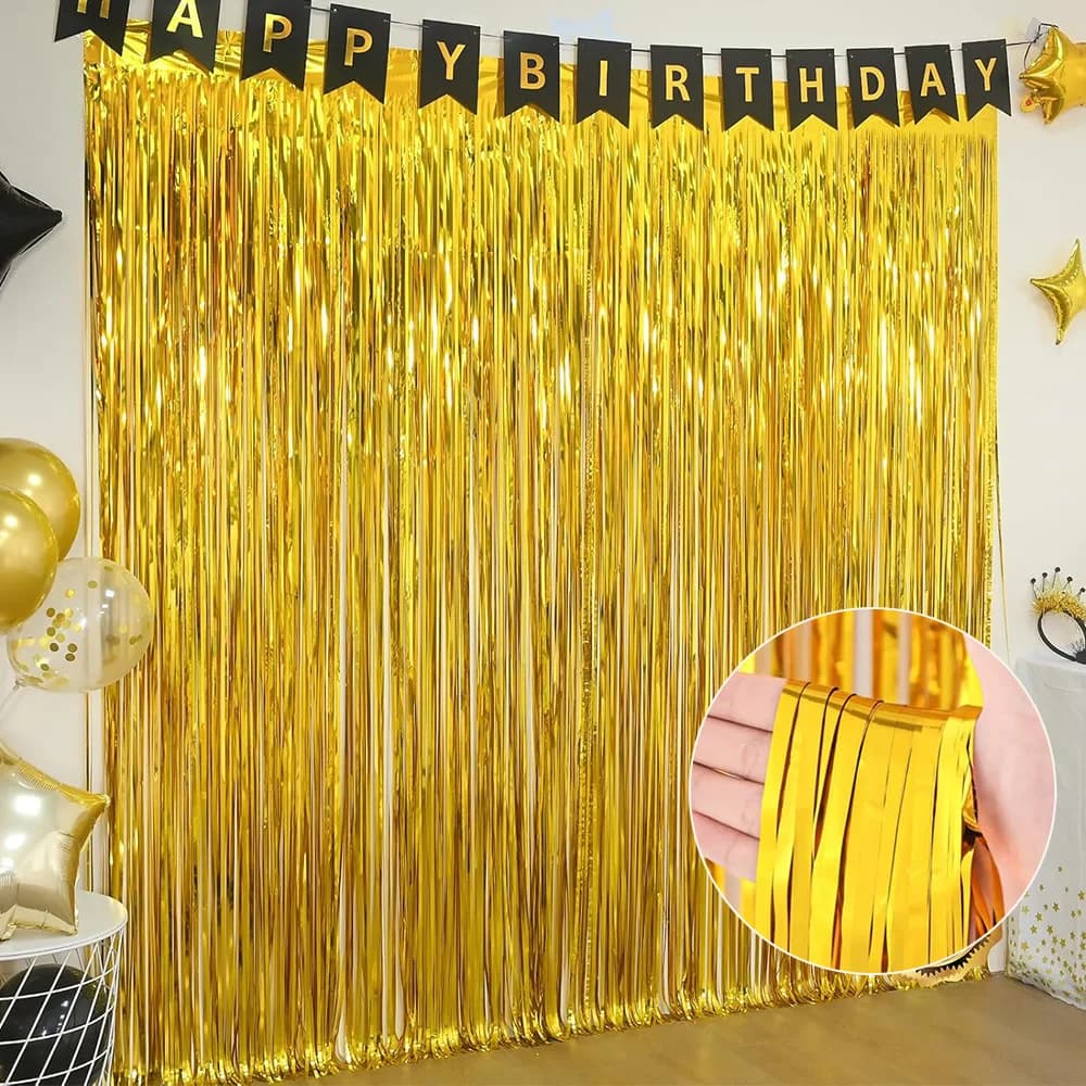 6PC / Pack Metallic Tinsel Foil Fringe Curtains Backdrop for Birthday New Year Eve Party Photo Wedding Baby Shower Decorations
