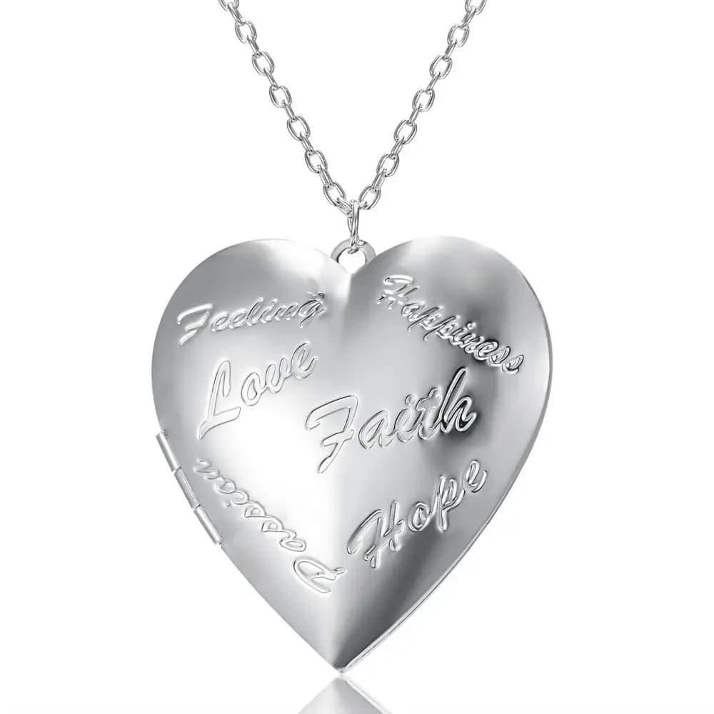 2 Pieces Heart Shaped Necklaces Stainless Steel, Fai-da- photo pendant ♪