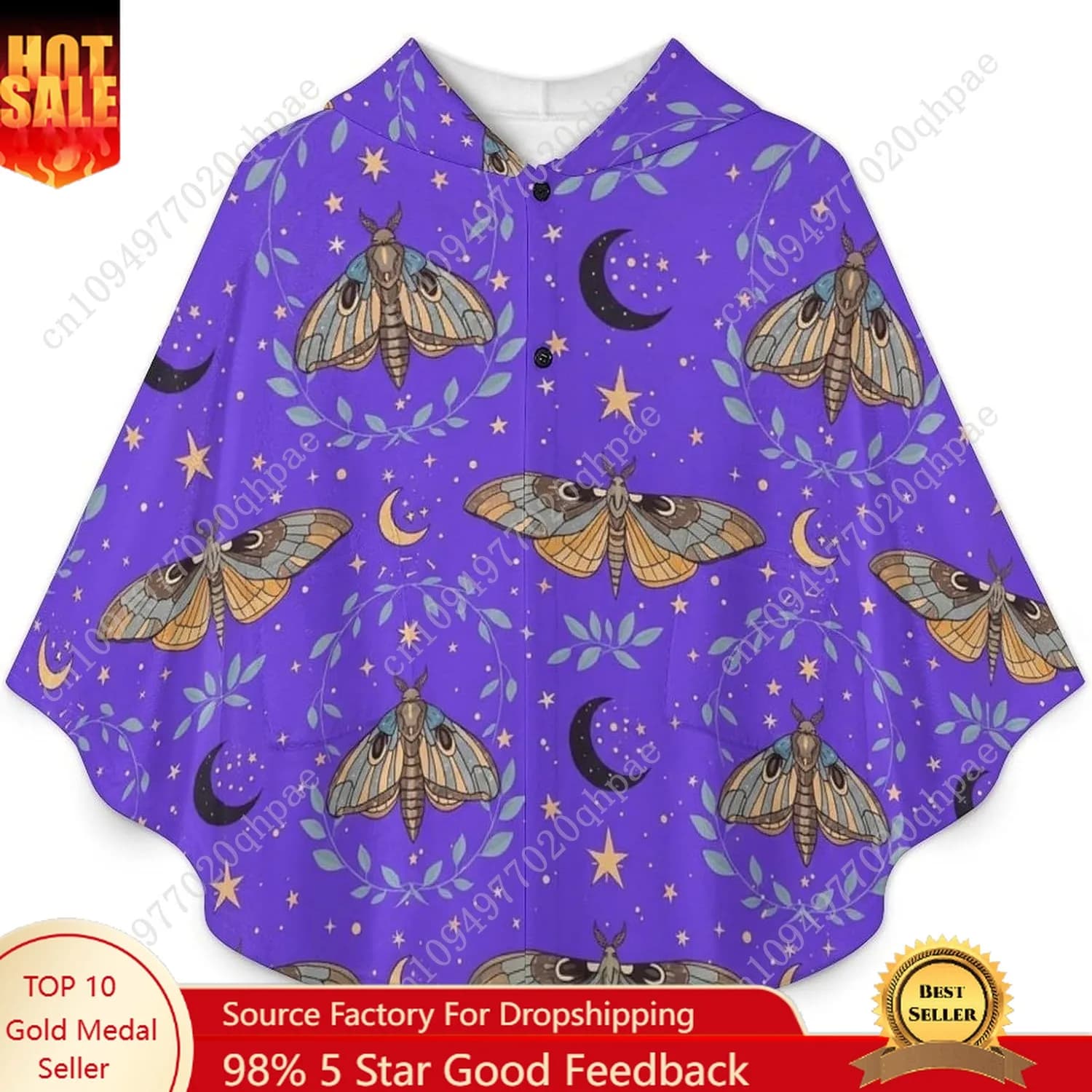 Comodo maglione coperta in flanella, felpa con cappuccio oversize con foglie di lune e stelle con tasche per bambini e adolescenti