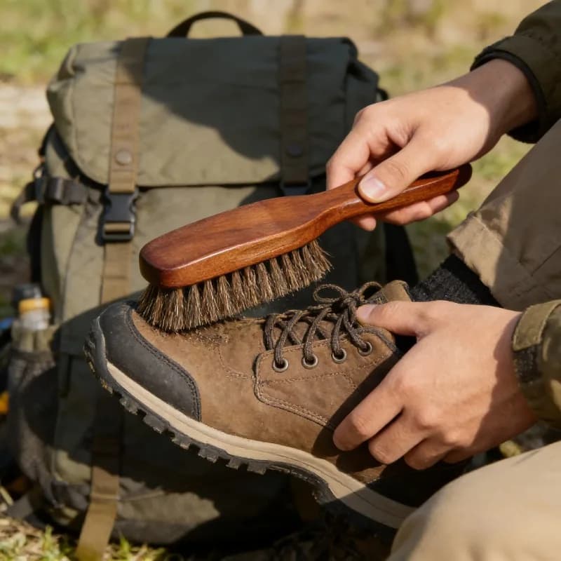 Spazzola per scarpe a forma di barca in legno massello con setole morbide in crine di cavallo, perfetta per lucidare le scarpe, la cura della pelle e la pulizia della casa.