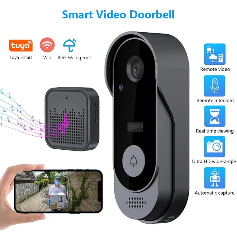 Campanello intelligente Telecamera Wireless Bundle Videocitofono WIFI HD Telefono esterno Campanello per porta Telecamera Videocitofono di sicurezza Visione notturna