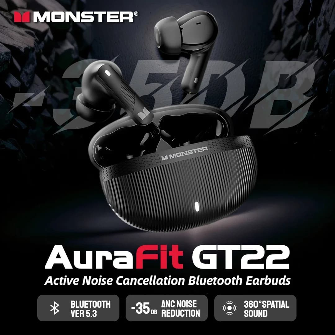 MONSTER GT22 Auricolari wireless Cuffie Bluetooth Auricolari in-ear ANC con cancellazione attiva del rumore, Auricolari sportivi Auricolare TWS