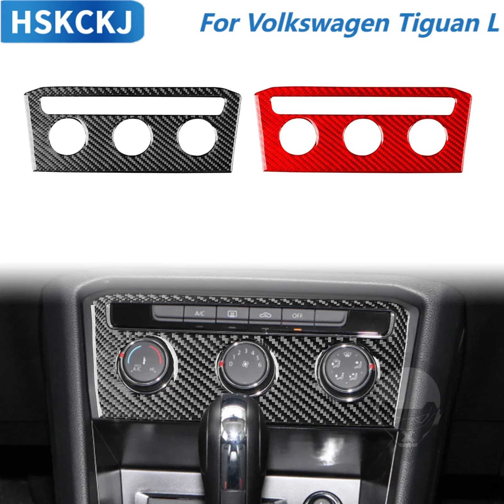 For Volkswagen Tiguan L 2019—2021 Auto Accessories In Central Carbon Fiber AC Air Conditioning Manopola Internal Cover Panel Trim Adhesive