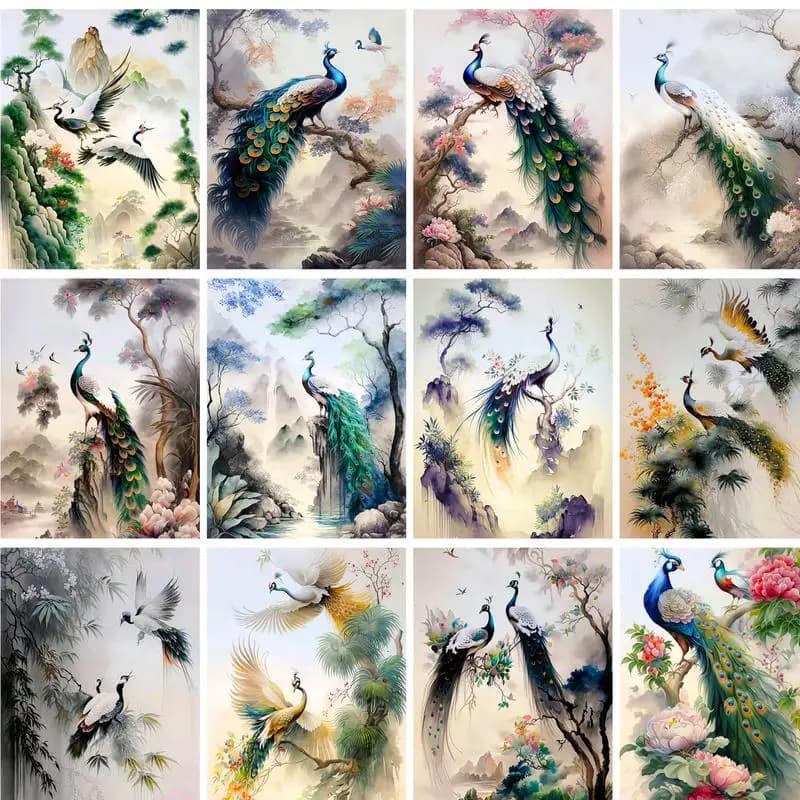 Oil Paint By Numbers Painting On Numbers For Adults Diy Gift Mountain Scenery Home Peacock Handmade On Canvas New 1pc frameless