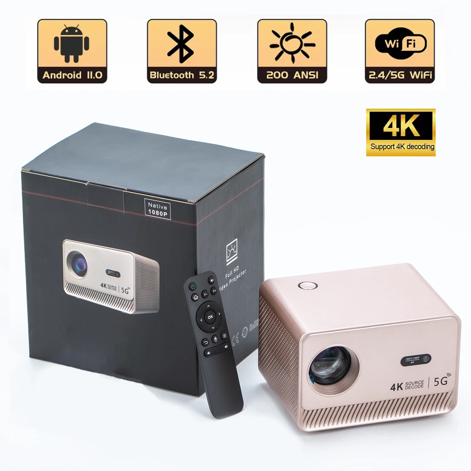 Proiettore HD 4K WIFI 6 Smart Stesso schermo Proiettore M10 Plus 4G 5G Dual Band WIFI BT 5.0 Proiettore Proiettore domestico con messa a fuoco automatica