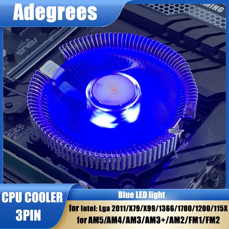 Dissipatore ad Aria X99 per CPU con Luce Blu 3PIN, Radiatore PC per Intel LGA 775 1151 1150 1155 1156 1700 1366 1200 AMD AM3 AM4 AM5 Ventilatore