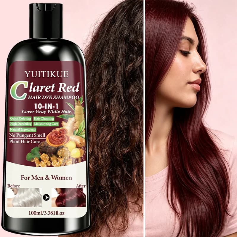 YUITIKUE 10 In 1 Claret Red Hair Dye Shampoo Cover Gray Hair Quick Coloring Mild Plant Formula Moisturizing Unisex Hair Color Ca